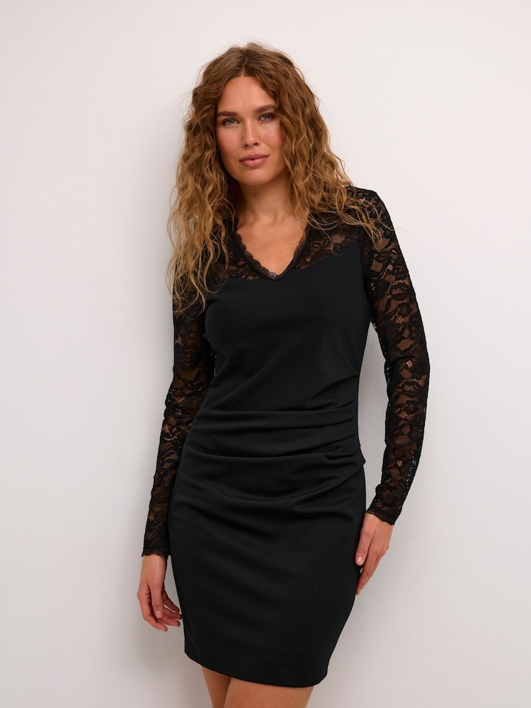 Kaffe Kalara Lace Long Sleeves Cocktail Black Dress - Image 1 of 6