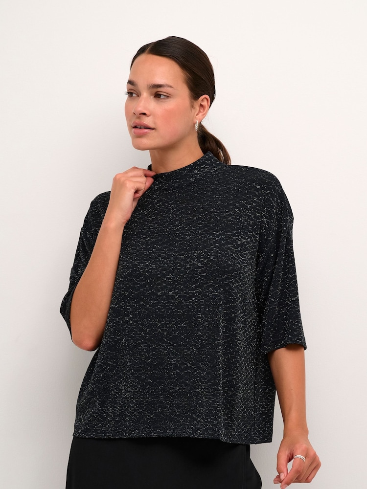 Kaffe Kaellie Mock Neck Half Sleeves Black T-Shirt - Image 1 of 6 Kaffe Kaellie Mock Neck Half Sleeves Black T-Shirt - Image 1 of 6