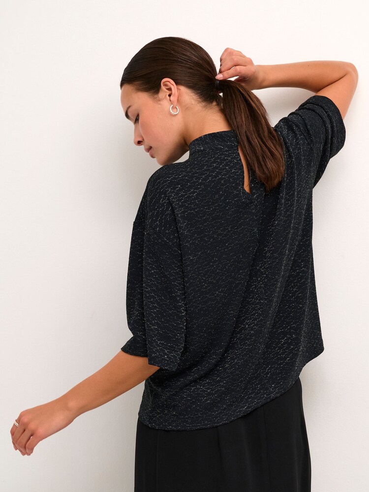 Kaffe Kaellie Mock Neck Half Sleeves Black T-Shirt - Image 2 of 6 Kaffe Kaellie Mock Neck Half Sleeves Black T-Shirt - Image 2 of 6