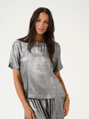 Kaffe Grey Kalorina Metallic Short Sleeve Blouse - Image 1 of 6