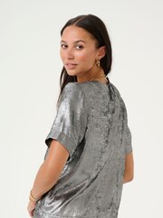 Kaffe Grey Kalorina Metallic Short Sleeve Blouse - Image 2 of 6