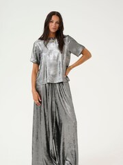 Kaffe Grey Kalorina Metallic Short Sleeve Blouse - Image 3 of 6
