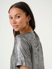 Kaffe Grey Kalorina Metallic Short Sleeve Blouse - Image 4 of 6