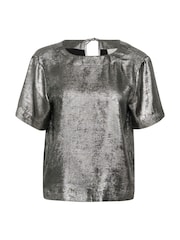 Kaffe Grey Kalorina Metallic Short Sleeve Blouse - Image 5 of 6