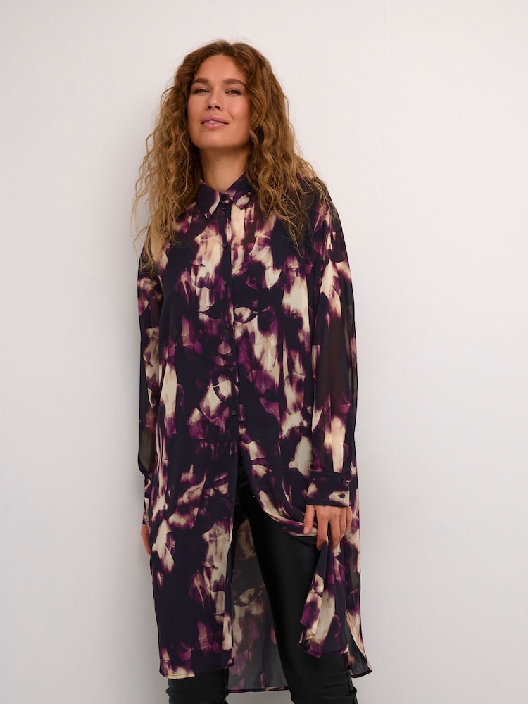 Kaffe Kaaska Sheer Long Sleeve Shirt Dress - Image 1 of 6