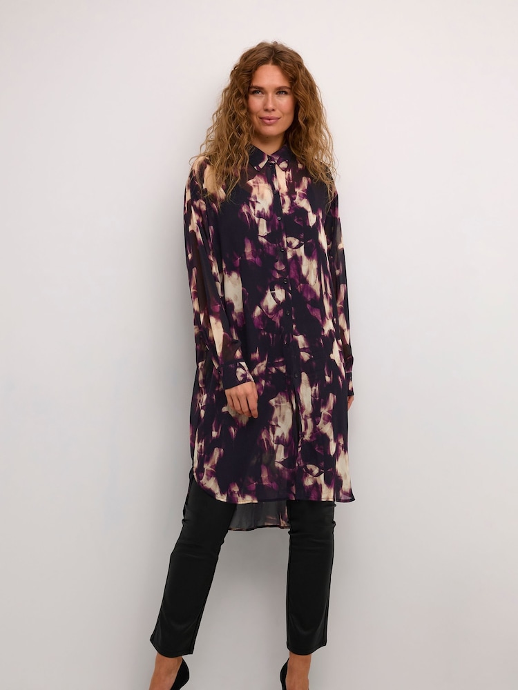 Kaffe Kaaska Sheer Long Sleeve Shirt Dress - Image 2 of 6