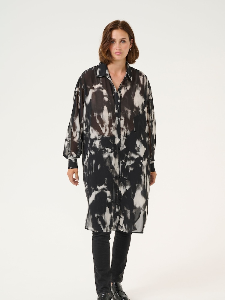 Kaffe Kaaska Sheer Long Sleeve Shirt Dress - Image 1 of 4