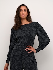 Kaffe Kaellie Shimmer Jersey Round Neck Black Blouse - Image 1 of 6