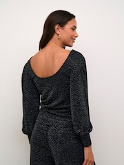 Kaffe Kaellie Shimmer Jersey Round Neck Black Blouse - Image 2 of 6