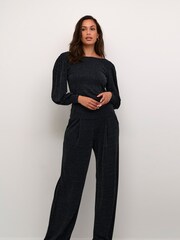 Kaffe Kaellie Shimmer Jersey Round Neck Black Blouse - Image 3 of 6