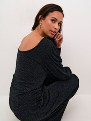 Kaffe Kaellie Shimmer Jersey Round Neck Black Blouse - Image 4 of 6