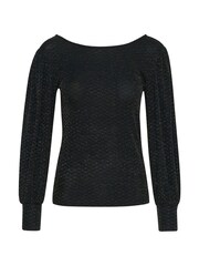 Kaffe Kaellie Shimmer Jersey Round Neck Black Blouse - Image 5 of 6