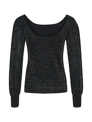 Kaffe Kaellie Shimmer Jersey Round Neck Black Blouse - Image 6 of 6