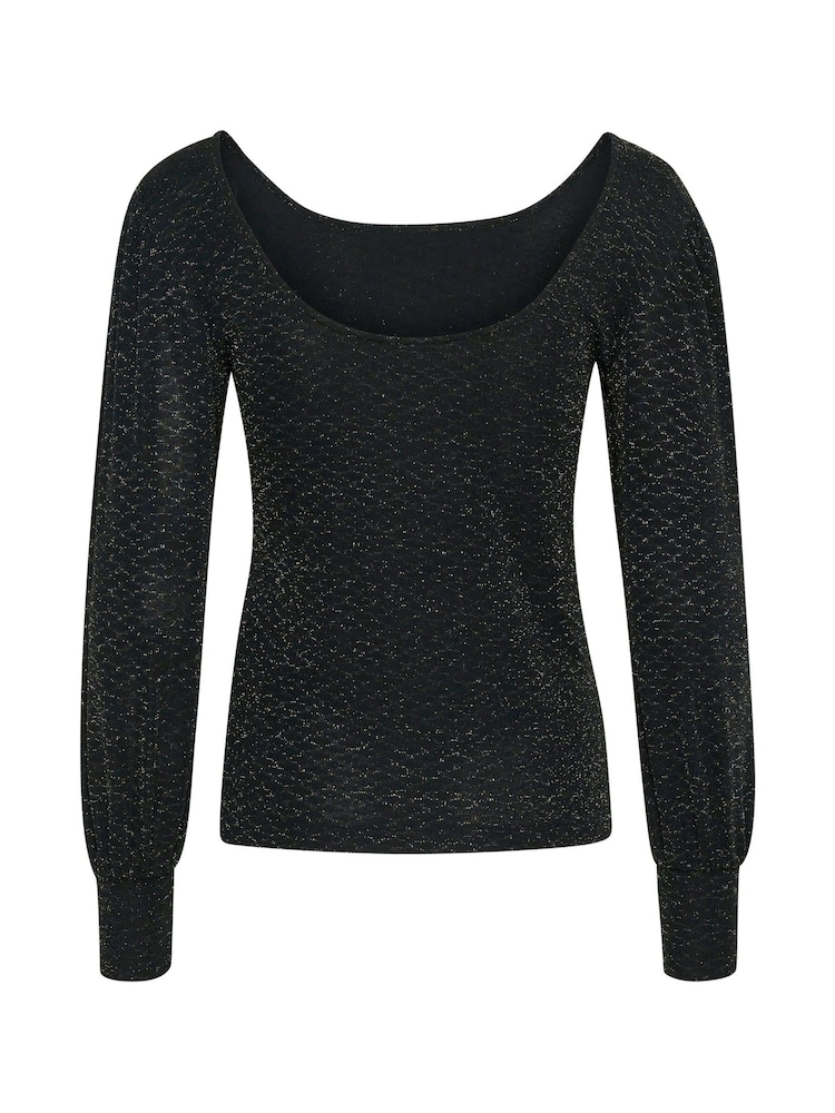 Kaffe Kaellie Shimmer Jersey Round Neck Black Blouse - Image 6 of 6
