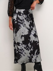 Kaffe Kaasky Satin Elastic Waist Black Skirt - Image 1 of 6