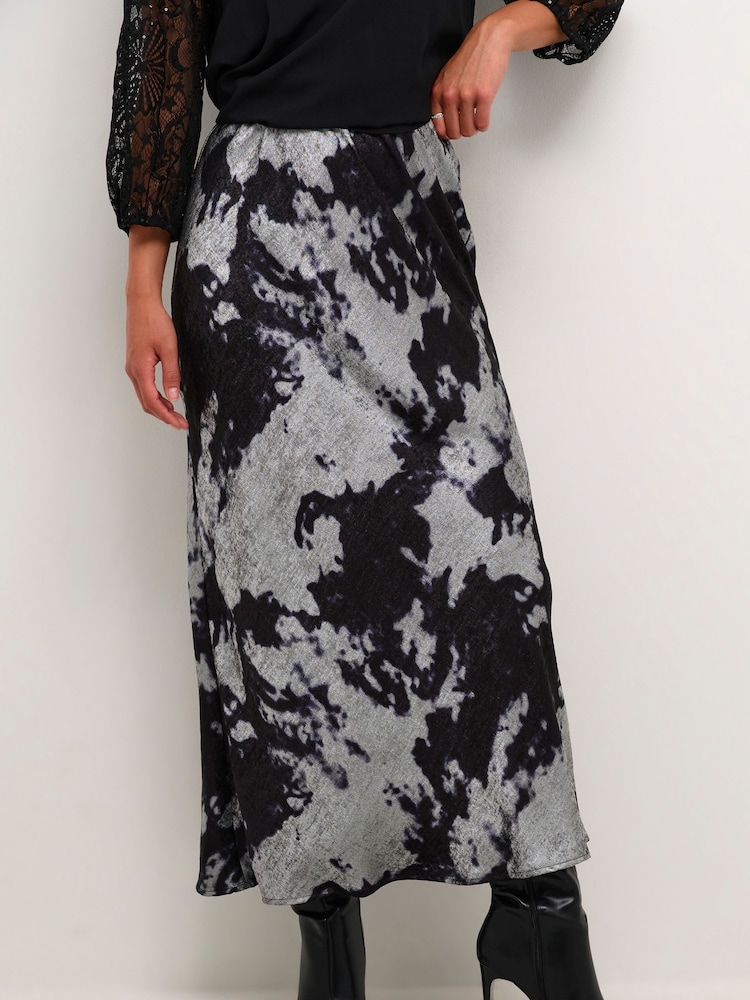 Kaffe Kaasky Satin Elastic Waist Black Skirt - Image 1 of 6