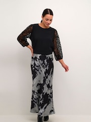 Kaffe Kaasky Satin Elastic Waist Black Skirt - Image 2 of 6