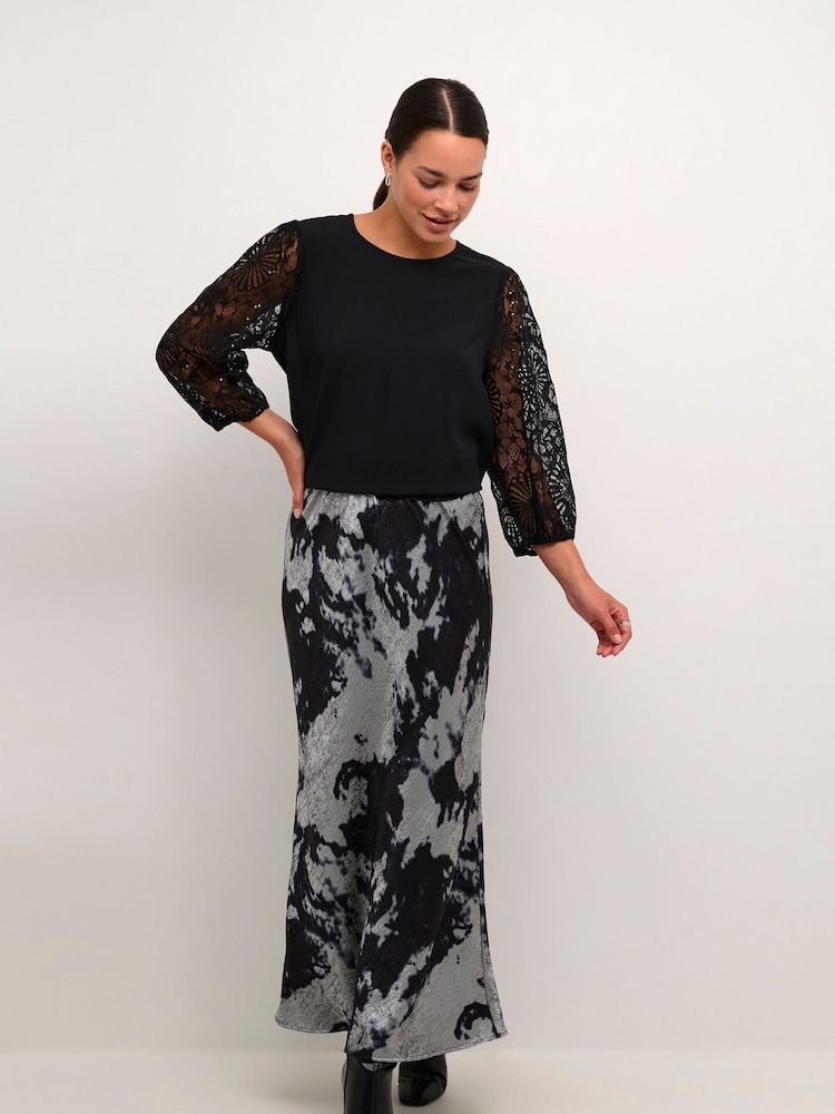 Kaffe Kaasky Satin Elastic Waist Black Skirt - Image 2 of 6