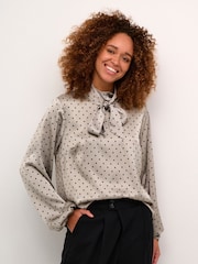 Kaffe Grey Kadonna Bow Neck Casual Fit Blouse - Image 1 of 6