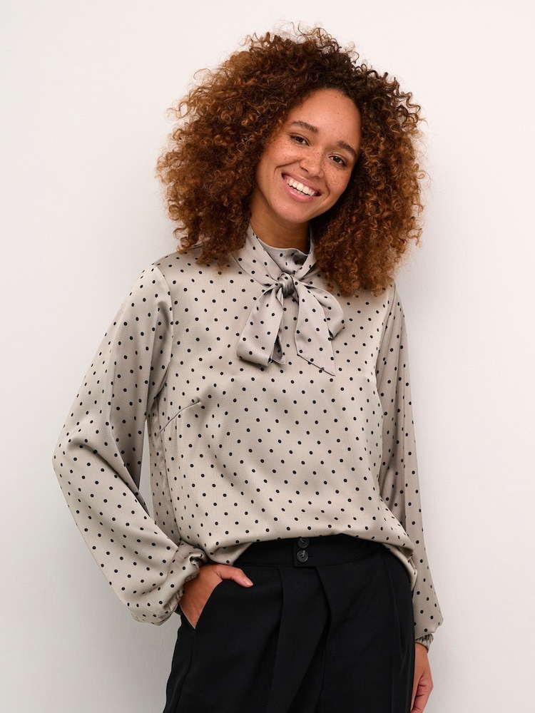 Kaffe Grey Kadonna Bow Neck Casual Fit Blouse - Image 1 of 6