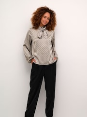 Kaffe Grey Kadonna Bow Neck Casual Fit Blouse - Image 3 of 6