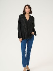 Kaffe Kaliv V-Notch Neck Pin Stripe Blouse - Image 1 of 5