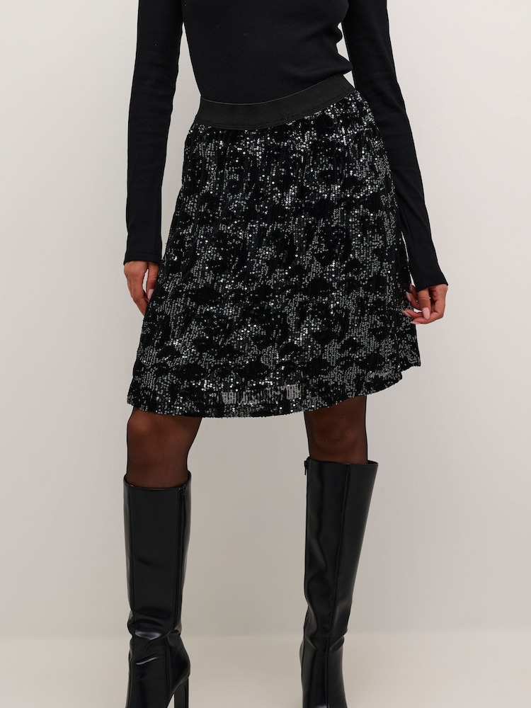 Kaffe Kagrit Sequins Above Knee Length Black Skirt - Image 1 of 6 Kaffe Kagrit Sequins Above Knee Length Black Skirt - Image 1 of 6