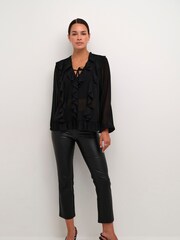 Kaffe Kaninna V-Neck Ruffles Chiffon Black Blouse - Image 3 of 6