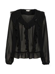 Kaffe Kaninna V-Neck Ruffles Chiffon Black Blouse - Image 5 of 6