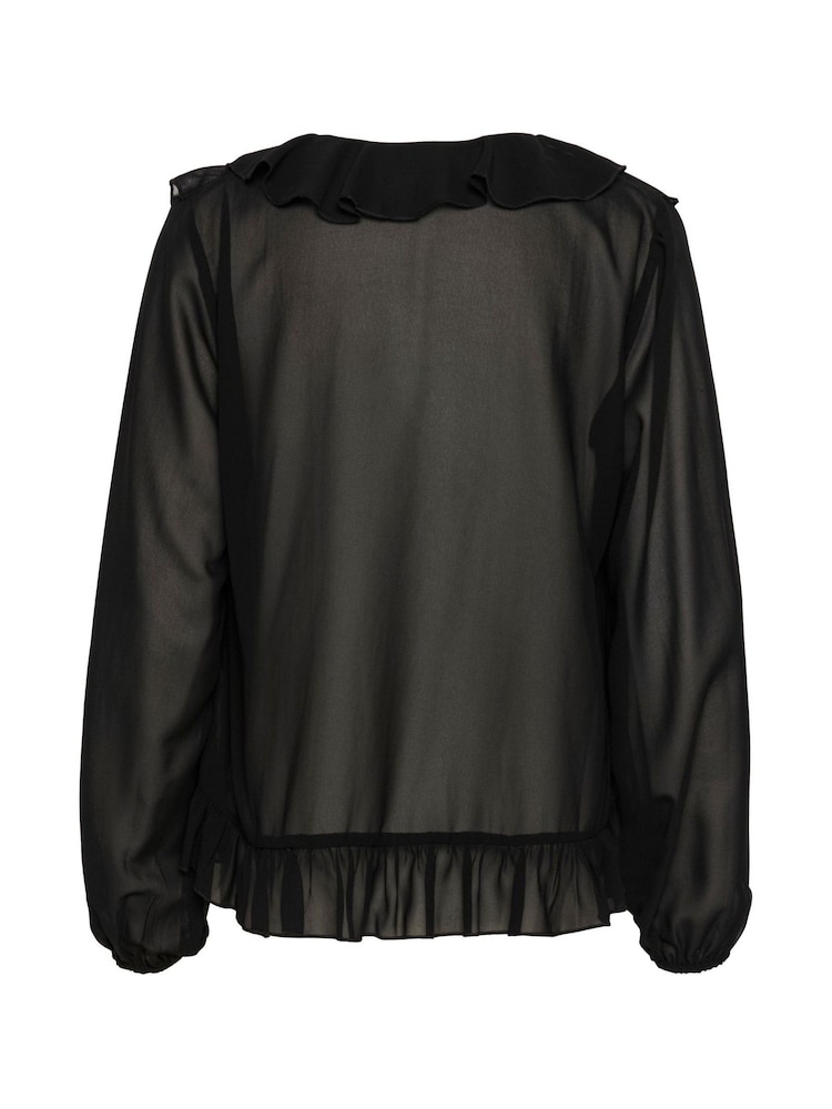 Kaffe Kaninna V-Neck Ruffles Chiffon Black Blouse - Image 6 of 6