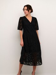 Kaffe Kanomi Lace V-Neck Midi Black Dress - Image 1 of 5