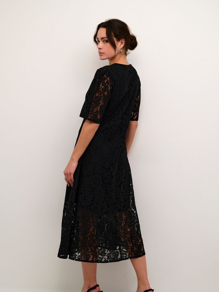 Kaffe Kanomi Lace V-Neck Midi Black Dress - Image 2 of 5
