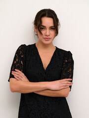Kaffe Kanomi Lace V-Neck Midi Black Dress - Image 3 of 5