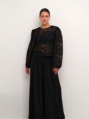 Kaffe Kanomi Lace Sheer Round Neck Black Blouse - Image 3 of 6