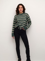 Kaffe Katrina Striped Crew Neck Pullover Jumper - Image 3 of 6