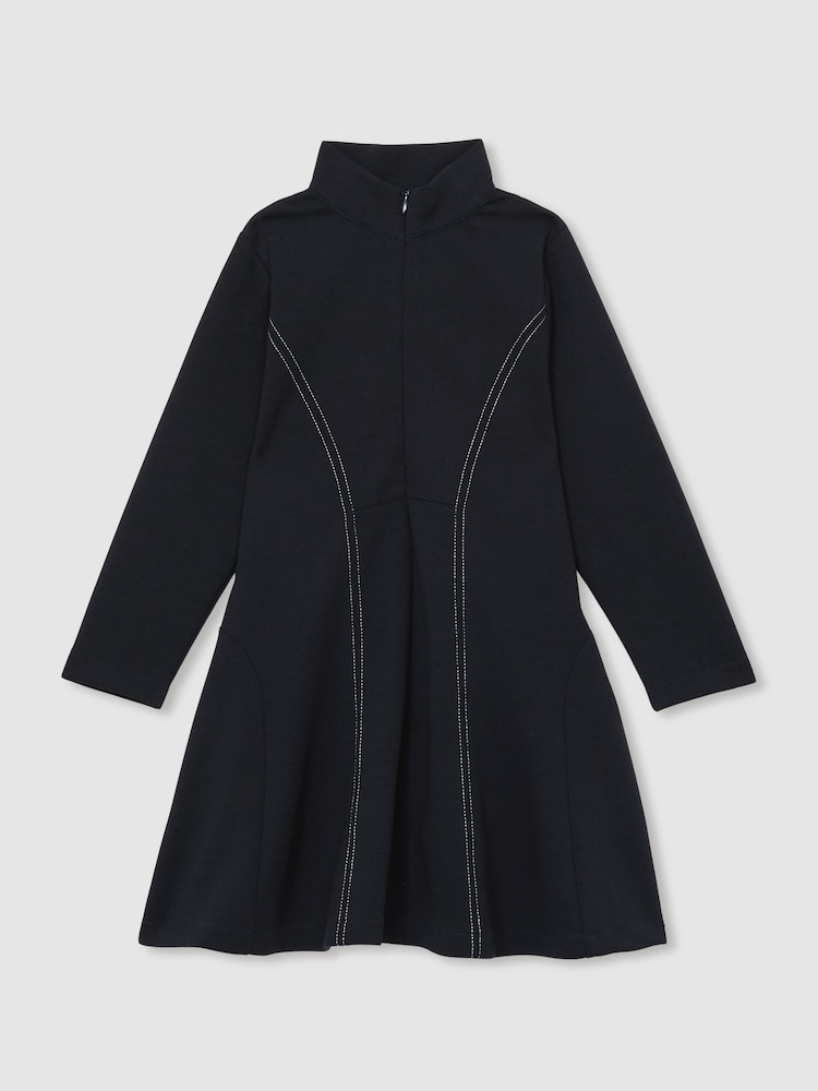 Azul marino - Reiss Kelly Jersey Contrast-Stitch Flared Dress - Imagen 1 de 4