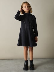 Azul marino - Reiss Kelly Jersey Contrast-Stitch Flared Dress - Imagen 3 de 4