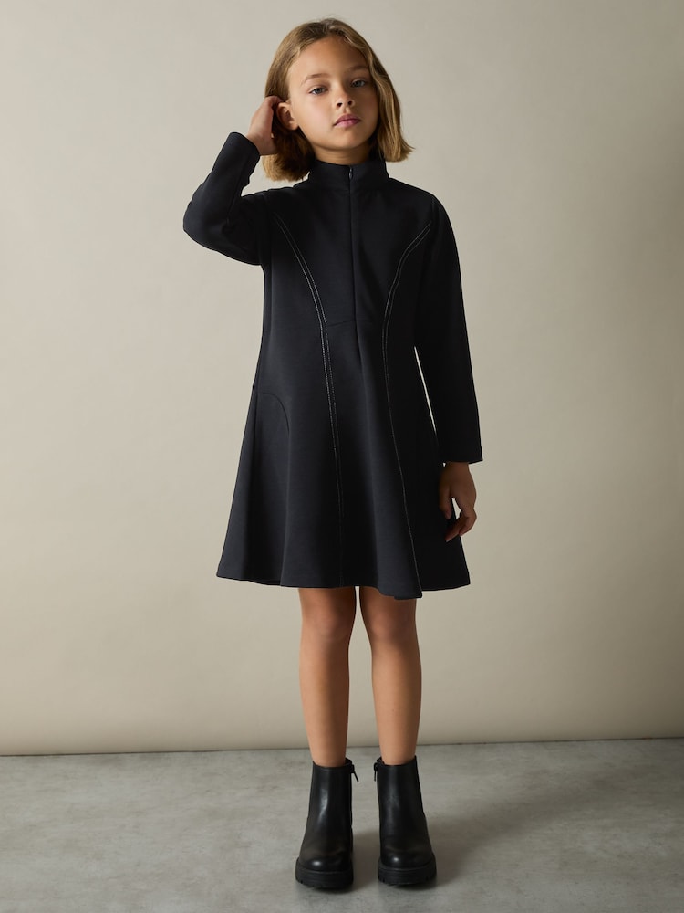 Azul marino - Reiss Kelly Jersey Contrast-Stitch Flared Dress - Imagen 1 de 4