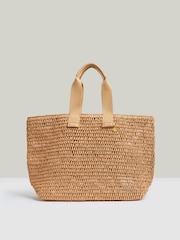 Reiss Tan Emeryson Crochet Raffia Tote Bag - Image 1 of 5