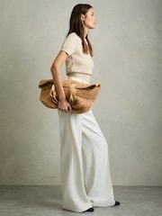 Reiss Tan Emeryson Crochet Raffia Tote Bag - Image 2 of 5