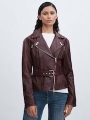 Paige Leather Belted Moto Jacket - Image 1 of 5