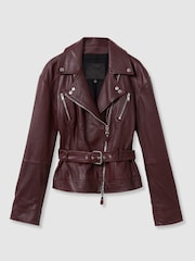 Paige Leather Belted Moto Jacket - Image 2 of 5