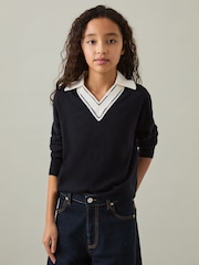 Reiss Navy Neena 13-14 yrs Wool Collared Cricket Jumper - Image 2 of 4