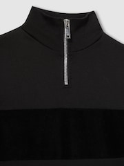 Reiss Black Selin 13-14 yrs Slim Fit Half-Zip Funnel Neck Velour Sweatshirt - Image 4 of 4