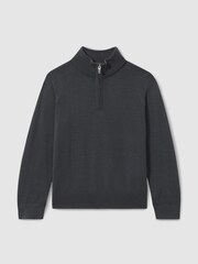 Mustattu Sininen - Reiss Blackhall Merinovilla Quarter Zip Neulepusero - Kuva 1 / 4