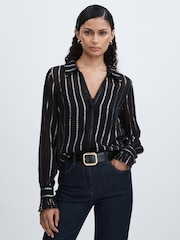 Paige Sheer Floral-Stripe Blouse - Image 1 of 6