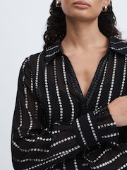 Paige Sheer Floral-Stripe Blouse - Image 4 of 6