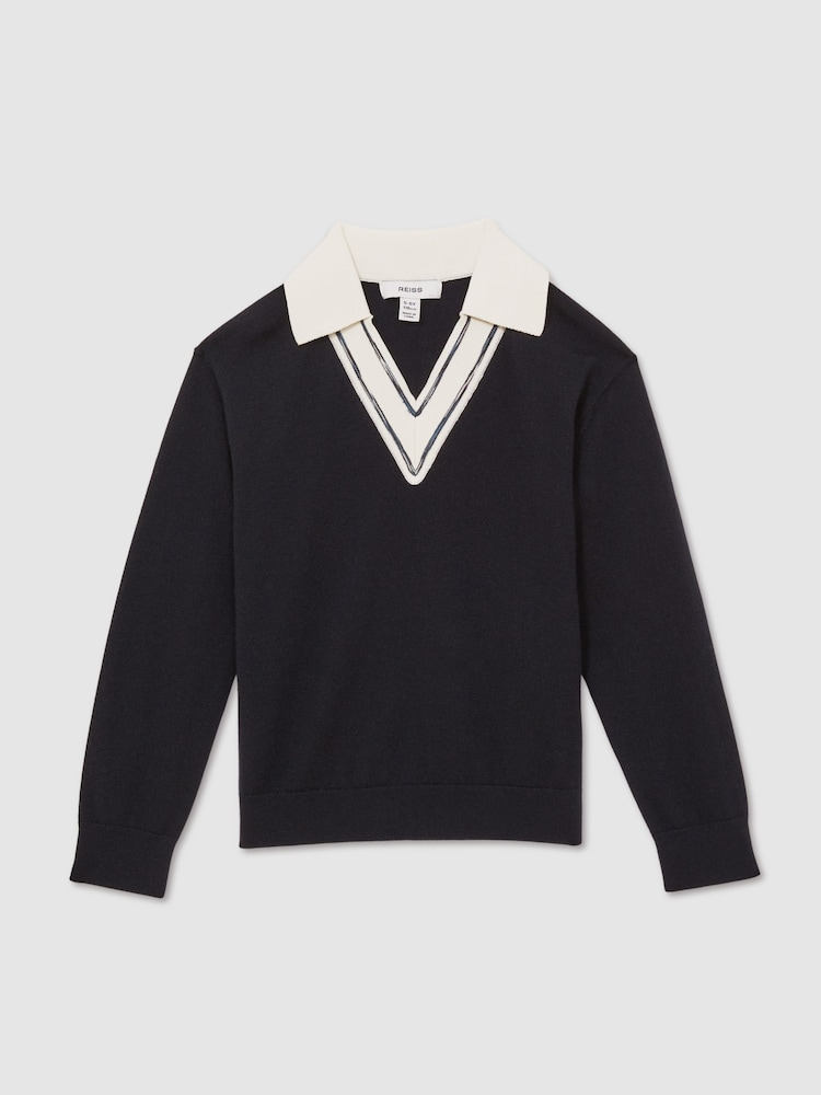 Azul marino - Reiss Neena Wool Collared Cricket Jumper - Imagen 2 de 4