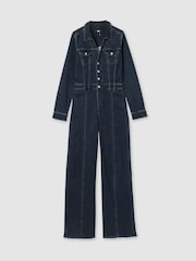 Paige Peregrine Blue Stretch-Cotton Denim Jumpsuit - Image 2 of 6