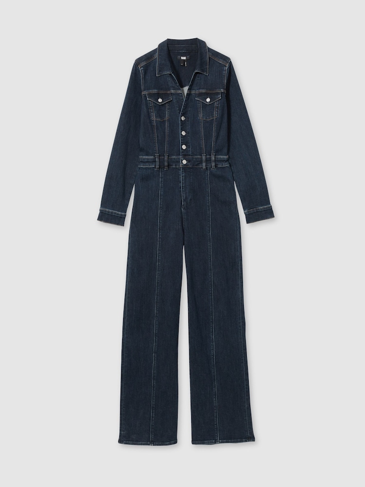 Paige Peregrine Blue Stretch-Cotton Denim Jumpsuit - Image 2 of 6